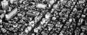 Preview wallpaper buildings, city, roads, bw