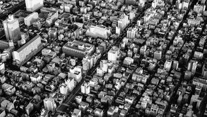 Preview wallpaper buildings, city, roads, bw
