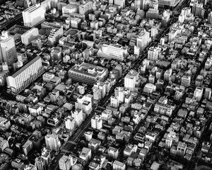 Preview wallpaper buildings, city, roads, bw