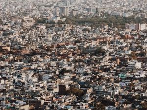 Preview wallpaper buildings, city, roofs, aerial view