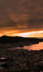 Preview wallpaper buildings, city, sea, bay, evening