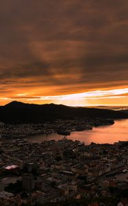 Preview wallpaper buildings, city, sea, bay, evening