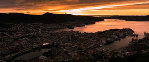 Preview wallpaper buildings, city, sea, bay, evening