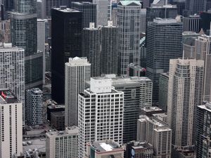 Preview wallpaper buildings, city, skyscrapers, black and white