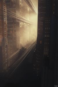 Preview wallpaper buildings, city, street, smoke, dark
