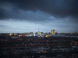 Preview wallpaper buildings, city, tower, architecture, evening