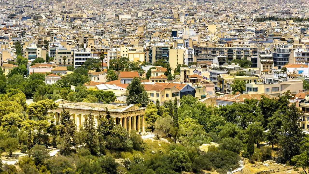 Wallpaper buildings, city, trees, aeria view