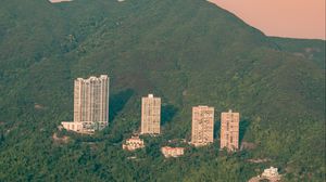 Preview wallpaper buildings, coast, forest, sea