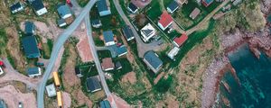 Preview wallpaper buildings, coast, sea, aerial view, road, winding