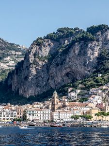Preview wallpaper buildings, coast, sea, mountains, city