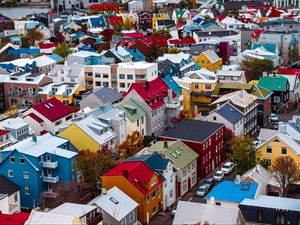 Preview wallpaper buildings, colorful, aerial view, city