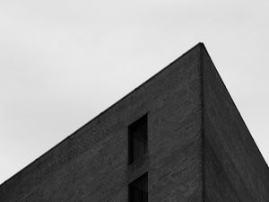 Preview wallpaper buildings, edges, bricks, bottom view, black and white