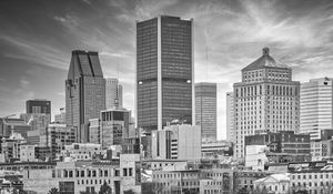 Preview wallpaper buildings, embankment, river, city, black and white