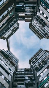 Preview wallpaper buildings, facade, bottom view, sky, clouds