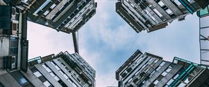 Preview wallpaper buildings, facade, bottom view, sky, clouds