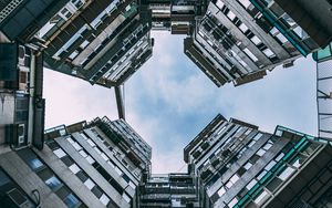 Preview wallpaper buildings, facade, bottom view, sky, clouds