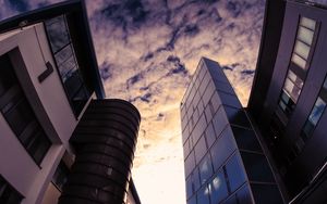 Preview wallpaper buildings, facade, clouds, bottom view