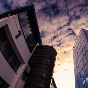 Preview wallpaper buildings, facade, clouds, bottom view