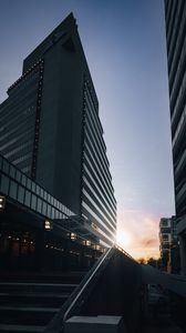 Preview wallpaper buildings, facade, stairs, lights, twilight