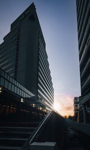 Preview wallpaper buildings, facade, stairs, lights, twilight