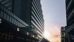 Preview wallpaper buildings, facade, stairs, lights, twilight