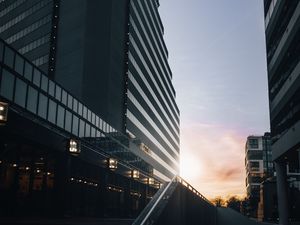 Preview wallpaper buildings, facade, stairs, lights, twilight