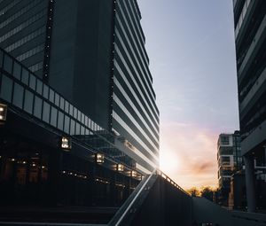 Preview wallpaper buildings, facade, stairs, lights, twilight