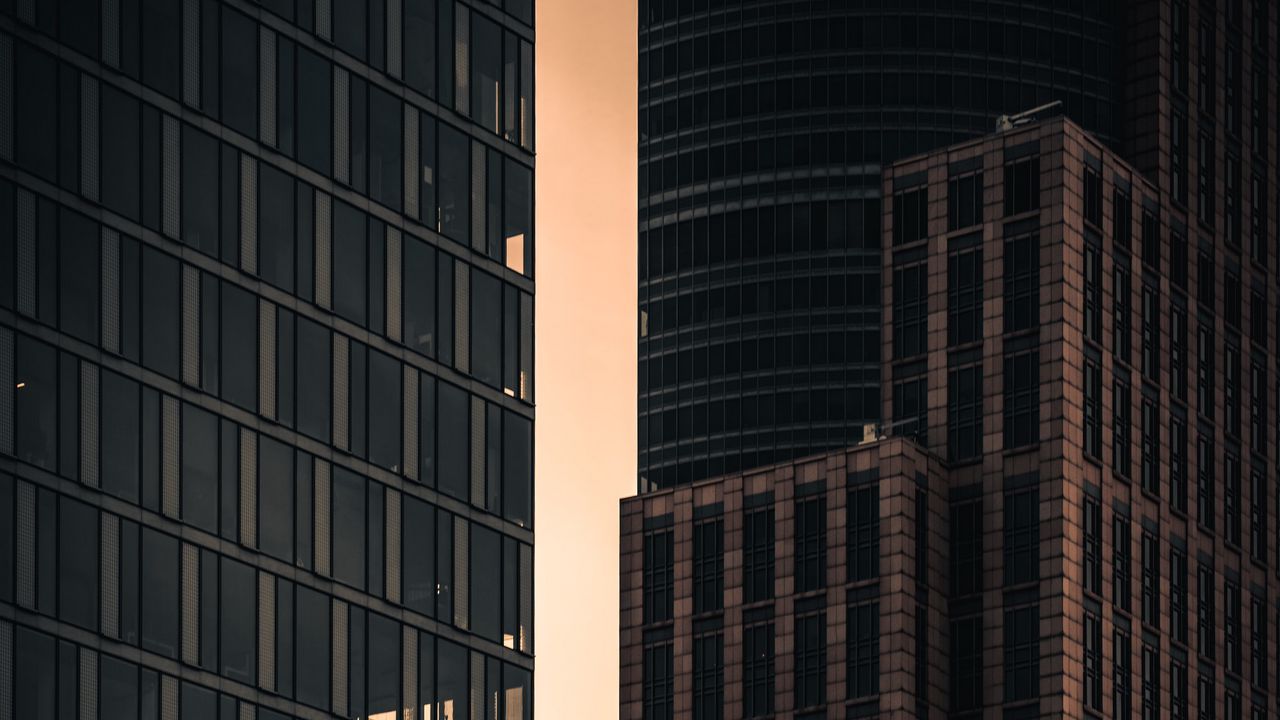 Wallpaper buildings, facade, sunset, skyscrapers, city