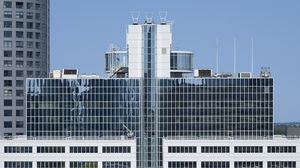 Preview wallpaper buildings, facade, windows, antennas, sky