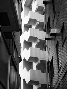 Preview wallpaper buildings, facades, architecture, stairs, black and white