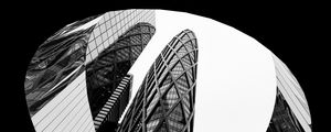 Preview wallpaper buildings, facades, architecture, black and white, bottom view