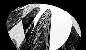 Preview wallpaper buildings, facades, architecture, black and white, bottom view