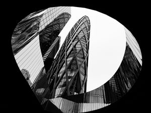 Preview wallpaper buildings, facades, architecture, black and white, bottom view