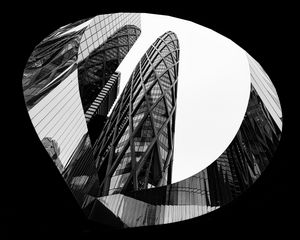 Preview wallpaper buildings, facades, architecture, black and white, bottom view