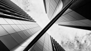 Preview wallpaper buildings, facades, black and white, bottom view, architecture