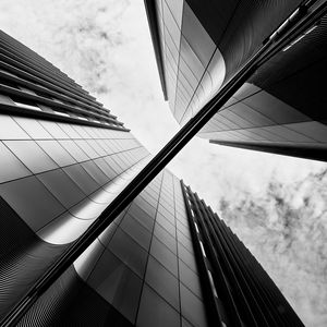 Preview wallpaper buildings, facades, black and white, bottom view, architecture