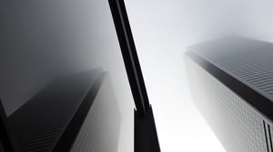 Preview wallpaper buildings, facades, bottom view, fog, black and white