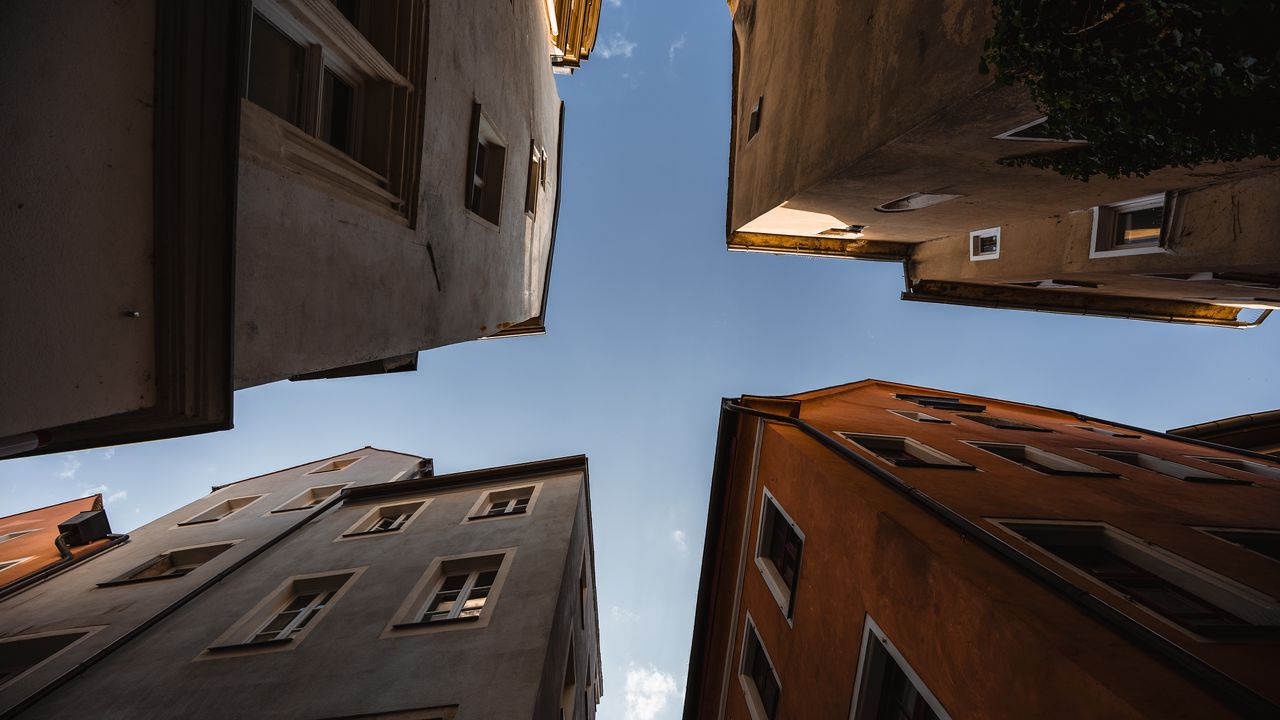 Wallpaper buildings, facades, bottom view, sky