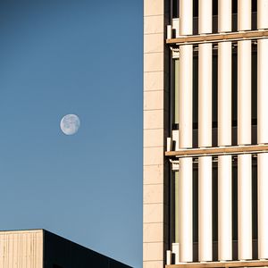 Preview wallpaper buildings, facades, edges, windows, moon