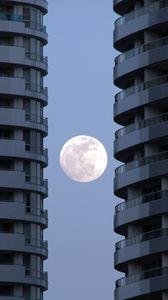 Preview wallpaper buildings, facades, moon, full moon