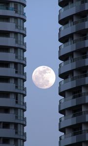 Preview wallpaper buildings, facades, moon, full moon