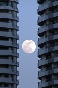 Preview wallpaper buildings, facades, moon, full moon