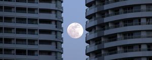 Preview wallpaper buildings, facades, moon, full moon