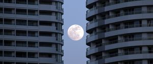 Preview wallpaper buildings, facades, moon, full moon