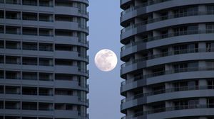 Preview wallpaper buildings, facades, moon, full moon