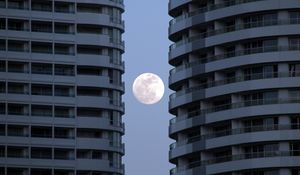 Preview wallpaper buildings, facades, moon, full moon