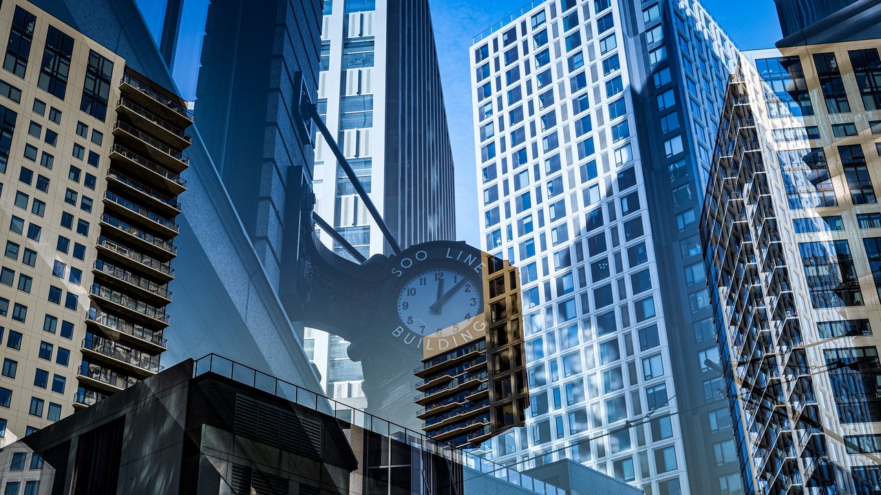 Wallpaper buildings, glass, windows, clocks, reflections