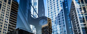 Preview wallpaper buildings, glass, windows, clocks, reflections