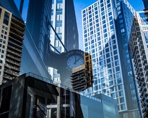 Preview wallpaper buildings, glass, windows, clocks, reflections