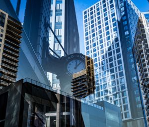 Preview wallpaper buildings, glass, windows, clocks, reflections